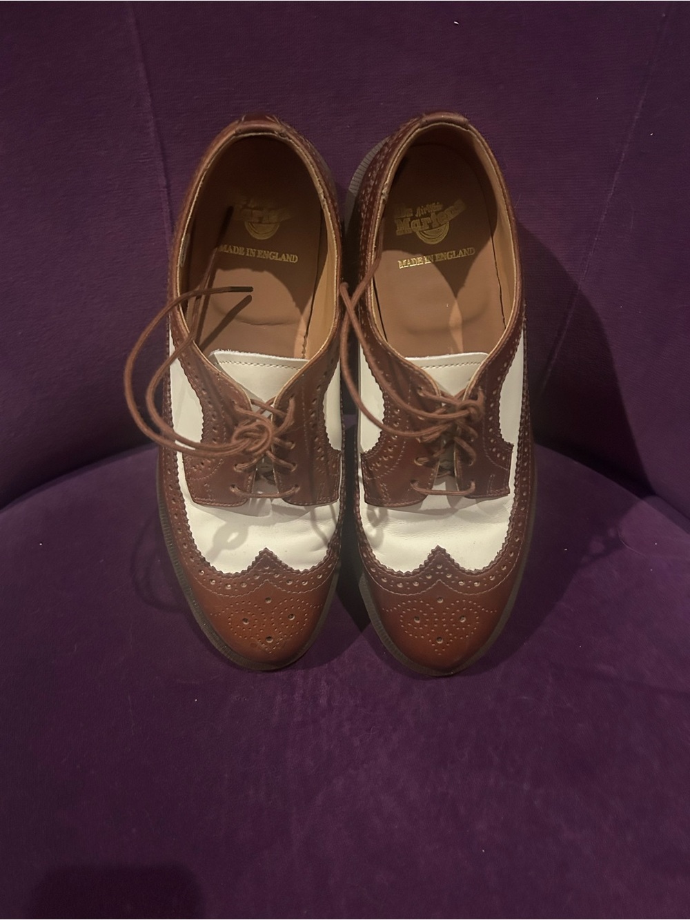 Doc-Martens (Made in England) Two-Tone Brown and White Wingtip  
Dress Shoes - Picture 2 of 7